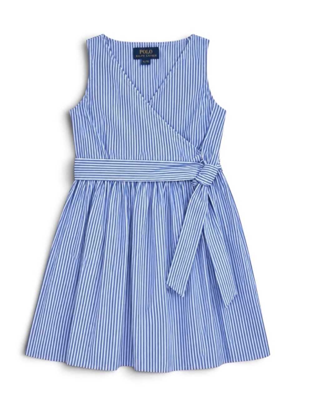 Polo by Ralph Lauren Blue and White Striped Girls Wrap Dress Size 8